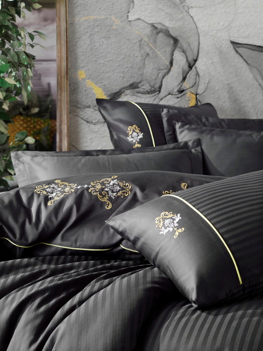L'essentiel linge de maison Juego de Fundas para Edredón de Satén - Antracita, King L'essentiel linge de maison Juego de Fundas para Edredón de Satén - Antracita, King